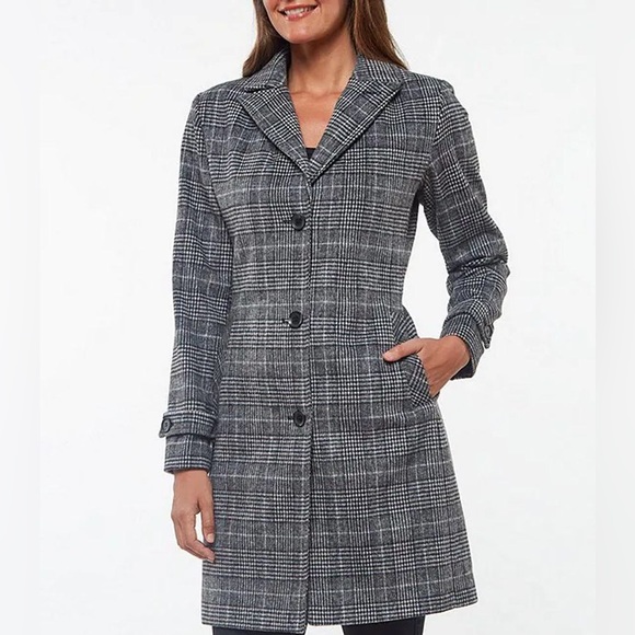 Vince Camuto Single Breasted Glen Plaid Wool Blend Walker Coat - Picture 4 of 9